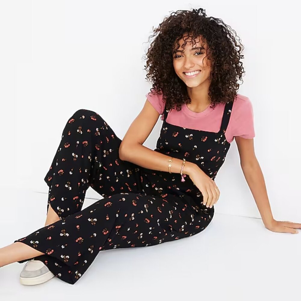 Smocked Crop Jumpsuit in Flower Toss
